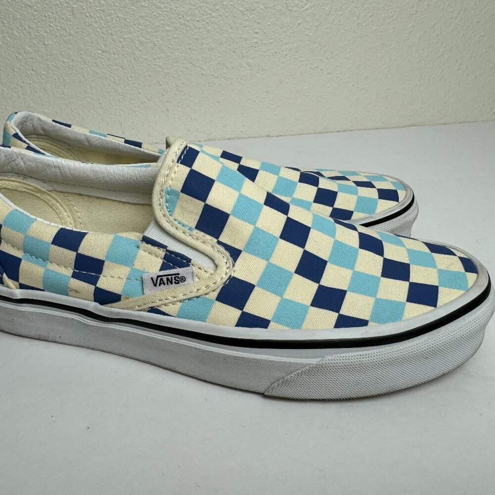 Vans Unisex Checkered Slip-On Blue and White MEN sz 6 WOMEN sz 7.5 Like NEW